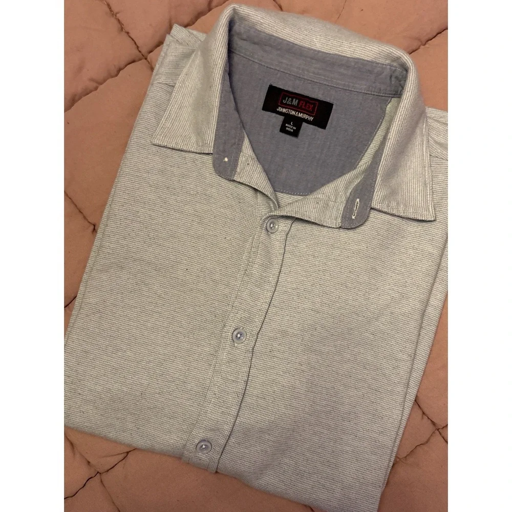 Johnston & Murphy Men Light Blue Short Sleeve Button Down Shirt J&M Flex, Size L